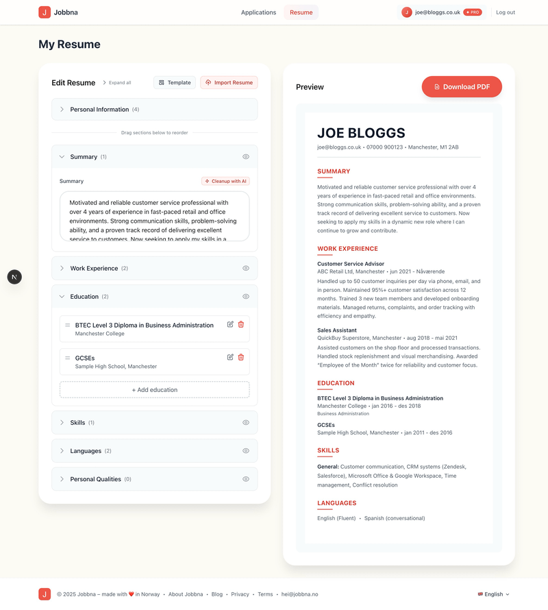 CV Builder Interface