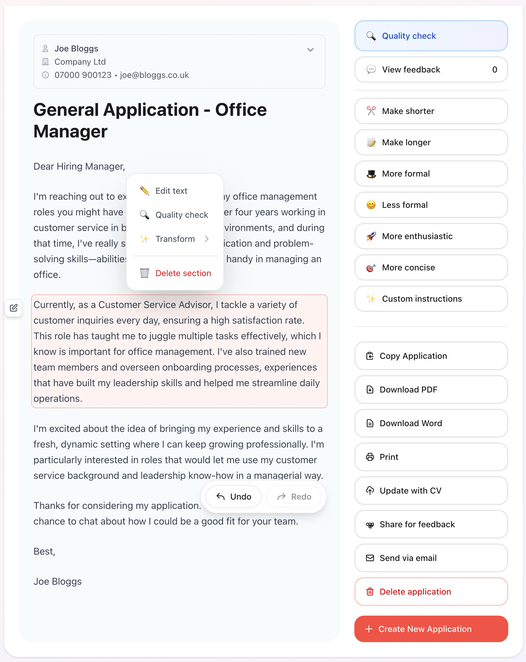 Application Generator Interface